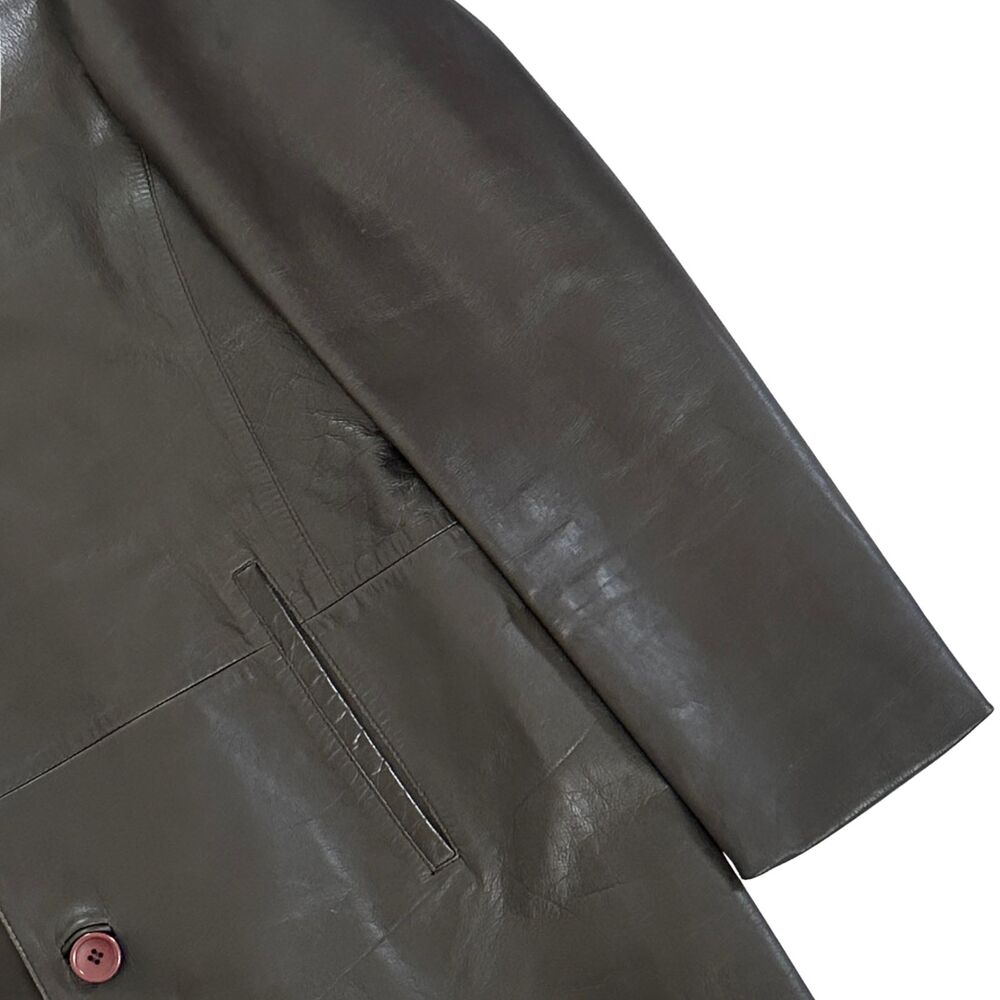 Zara Mens Leather Car Coat TRENCH COAT Brown Button Front Mid Length Size MEDIUM - Picture 6 of 11